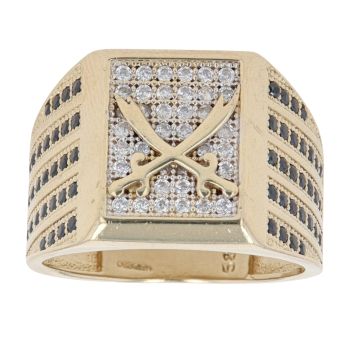 14ct Yellow Gold Cubic Zirconia Sword Signet Ring