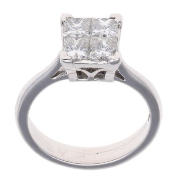 18ct White Gold 1.00ct Princess Cut Diamond Cluster Ring