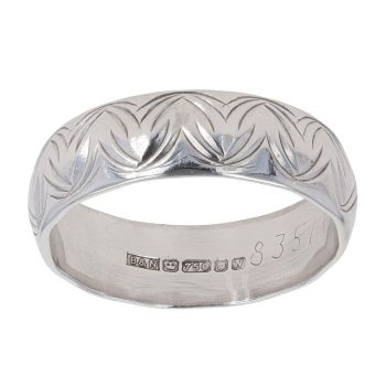 18ct White Gold Patterned Wedding Ring 6.2mm