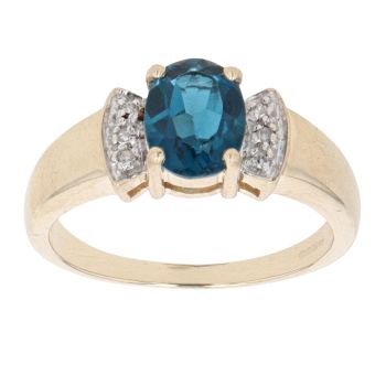 9ct Yellow Gold 0.05ct Diamond And Blue Tourmaline Solitaire Ring
