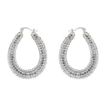 Silver Oval Crystal Hoop Earrings