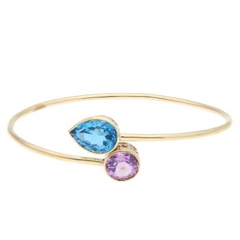 9ct Yellow Gold Amethyst And Topaz Bangle