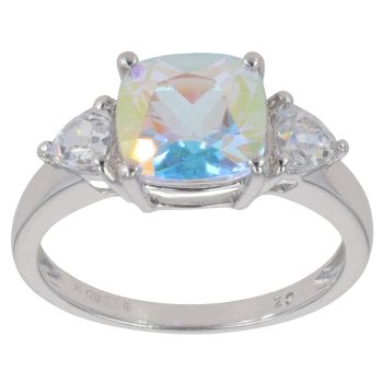 9ct White Gold Coated Topaz And Cubic Zirconia Ring