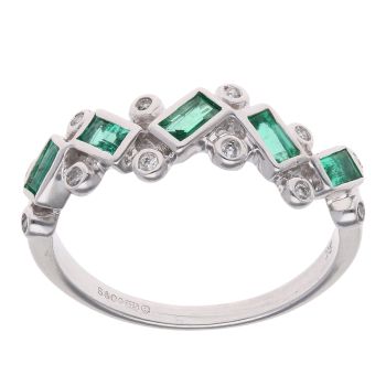 9ct White Gold 0.10ct Diamond and Green Gemstone Fancy Ring