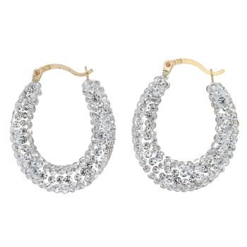 9ct Yellow Gold Silver Crystal Hoop Earrings