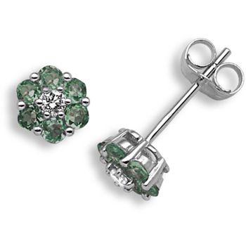 18 Carat White Gold Diamond-9pts Emerald-37pts Stud Earrings