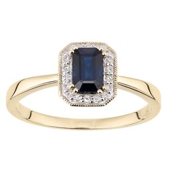 9ct Yellow Gold Octagon Sapphire and Diamond Cluster Ring