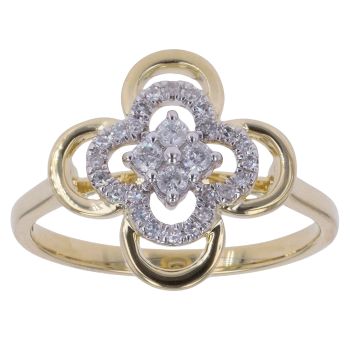 9ct Yellow Gold 0.25ct Brilliant Cut Diamond Floral Cluster Ring