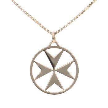 9ct Yellow Gold Maltese Cross Pendant And Chain 26"