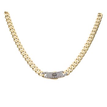 14ct Yellow Gold Monaco Classic Cubic Zirconia Baguette Pave Lock Curb Chain 20"