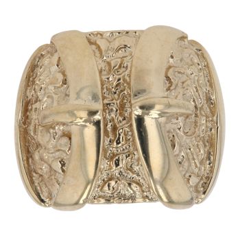 9ct Yellow Gold Patterned Double Buckle Ring