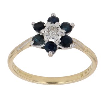 18ct Yellow And White Gold 0.05ct Diamond And Sapphire Cluster Ring