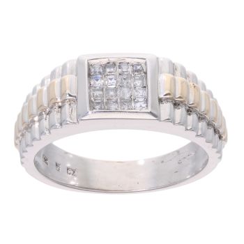 9ct Yellow and White Gold Cubic Zirconia Signet Ring