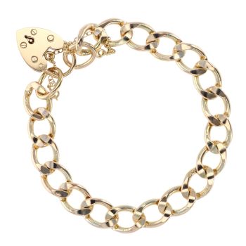 9ct Yellow Gold Heart Lock Charm Bracelet 7"