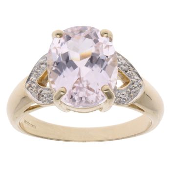 9ct Yellow Gold 0.03ct Diamond and Kunzite Fancy Ring