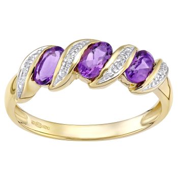 9ct Yellow Gold Diamond and Amethyst Dress Ring