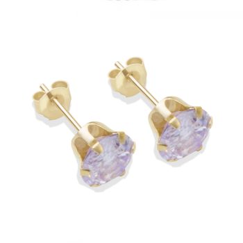 9ct yellow gold 6mm lilac CZ stud Earrings