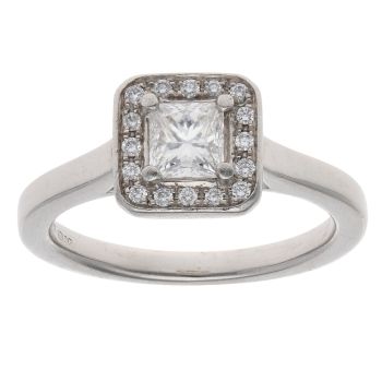Platinum 0.60ct Princess And Brilliant Cut Diamond Cluster Ring