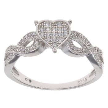 Silver Cubic Zirconia Heart Crossover Ring