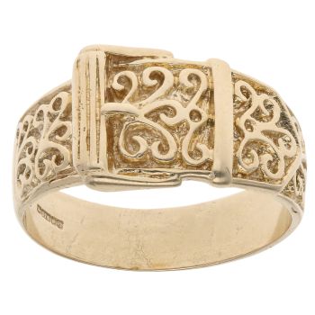 9ct Yellow Gold Patterned Buckle Ring