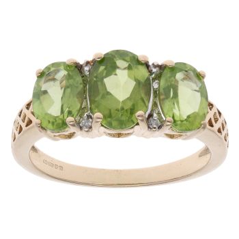 9ct Yellow Gold 0.05ct Diamond And Peridot Three Stone Ring