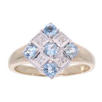 9ct Yellow Gold Created Blue Topaz And Diamond Ring