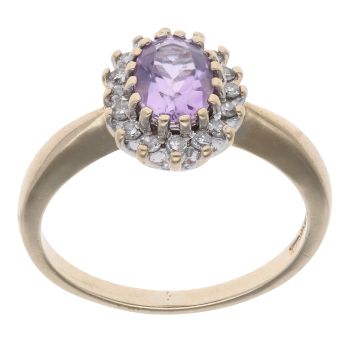 9ct Yellow Gold 0.15ct Diamond and Amethyst Cluster Ring