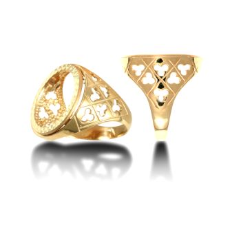 9ct Yellow Gold Clubs Half Round Sovereign Ring Mount
