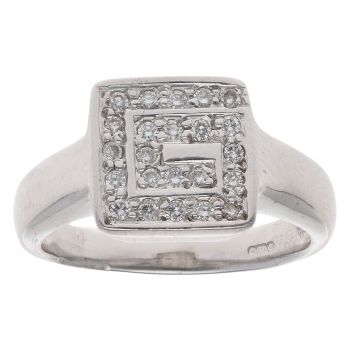 18ct White Gold 0.25ct Brilliant Cut Diamond Greek Key Cluster Ring