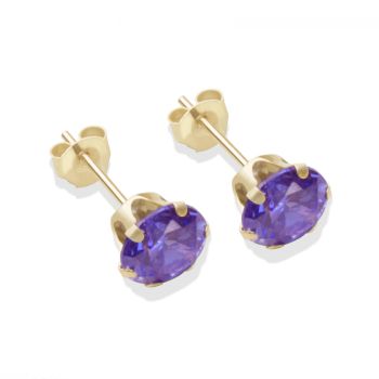 9ct yellow gold 6mm amethyst CZ stud Earrings