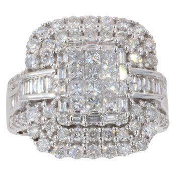 18ct White Gold 2.00ct Brilliant And Baguette Cut Diamond Cluster Ring