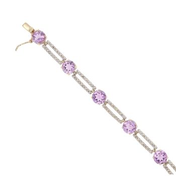 9ct Yellow Gold 0.05ct Diamond And Amethyst Bracelet 7"