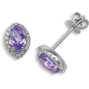 18 Carat White Gold Diamond-15pt Amethyst-1.07ct Studs
