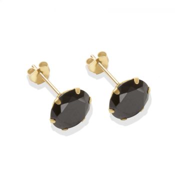 9ct yellow gold 8mm black CZ stud Earrings