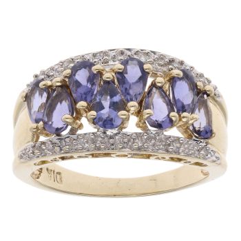 9ct Yellow Gold 0.05ct Diamond And Tanzanite Ring