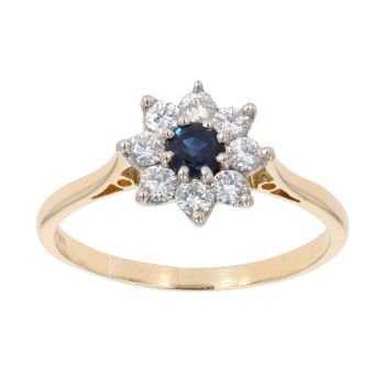 18ct Yellow Gold 0.40ct Diamond And Sapphire Cluster Ring