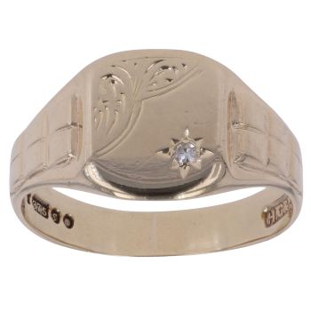9ct Yellow Gold 0.01ct Diamond and Signet Ring
