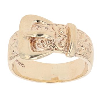9ct Yellow Gold Patterned Buckle Ring
