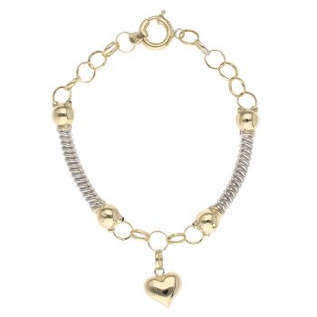 14ct Yellow and White Gold Bar and Heart Bracelet 7.5"