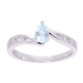 9ct White Gold Blue Topaz and Diamond Pear Twist Ring