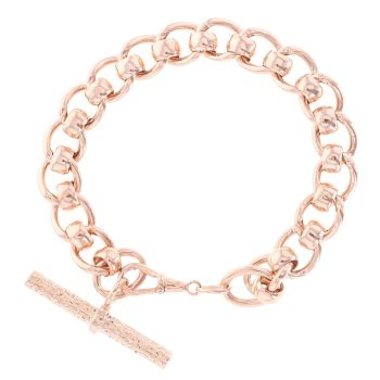 9ct Rose Gold Patterned T-Bar Rollerball Bracelet 8"