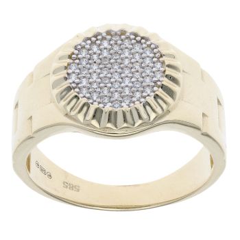 14ct Yellow Gold Cubic Zirconia Round Signet Ring