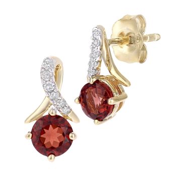 9ct Yellow Gold Garnet and Diamond Crossover Stud Earrings