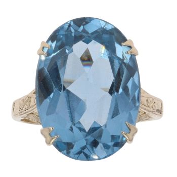 9ct Yellow Gold Blue Created Spinel Solitaire Ring