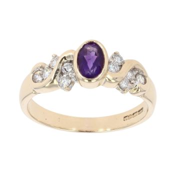 9ct Yellow Gold 0.20ct Diamond And Amethyst Ring
