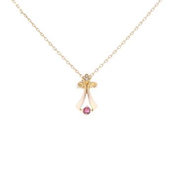 9ct Yellow Gold 0.05ct Diamond And Pink Gemstone Pendant And Chain 16"