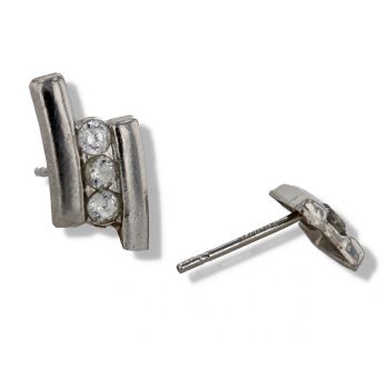 9ct White Gold Cubic Zirconia Triple Stud Earrings
