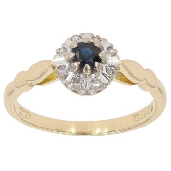 18ct Yellow Gold 0.05ct Diamond and Sapphire Cluster Ring