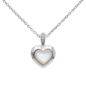 925 Sterling Silver Mother Of Pearl And Cubic Zirconia Heart Pendant And Chain 18"