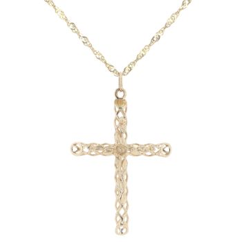 9ct Yellow Gold Floral Crucifix Pendant and Twist Chain 18"